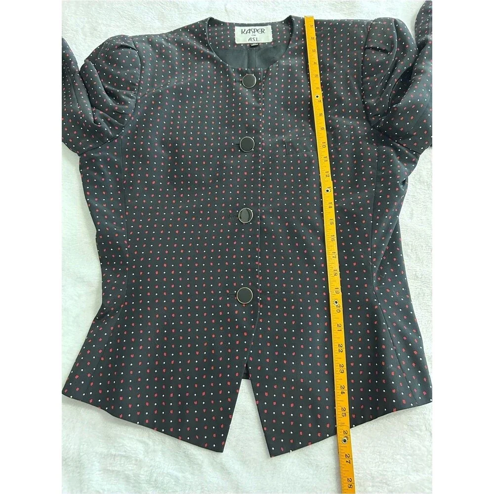 Kasper ASL Vintage Polka Dot Skirt Suit Size 14 Black Red Career Boss Lady
